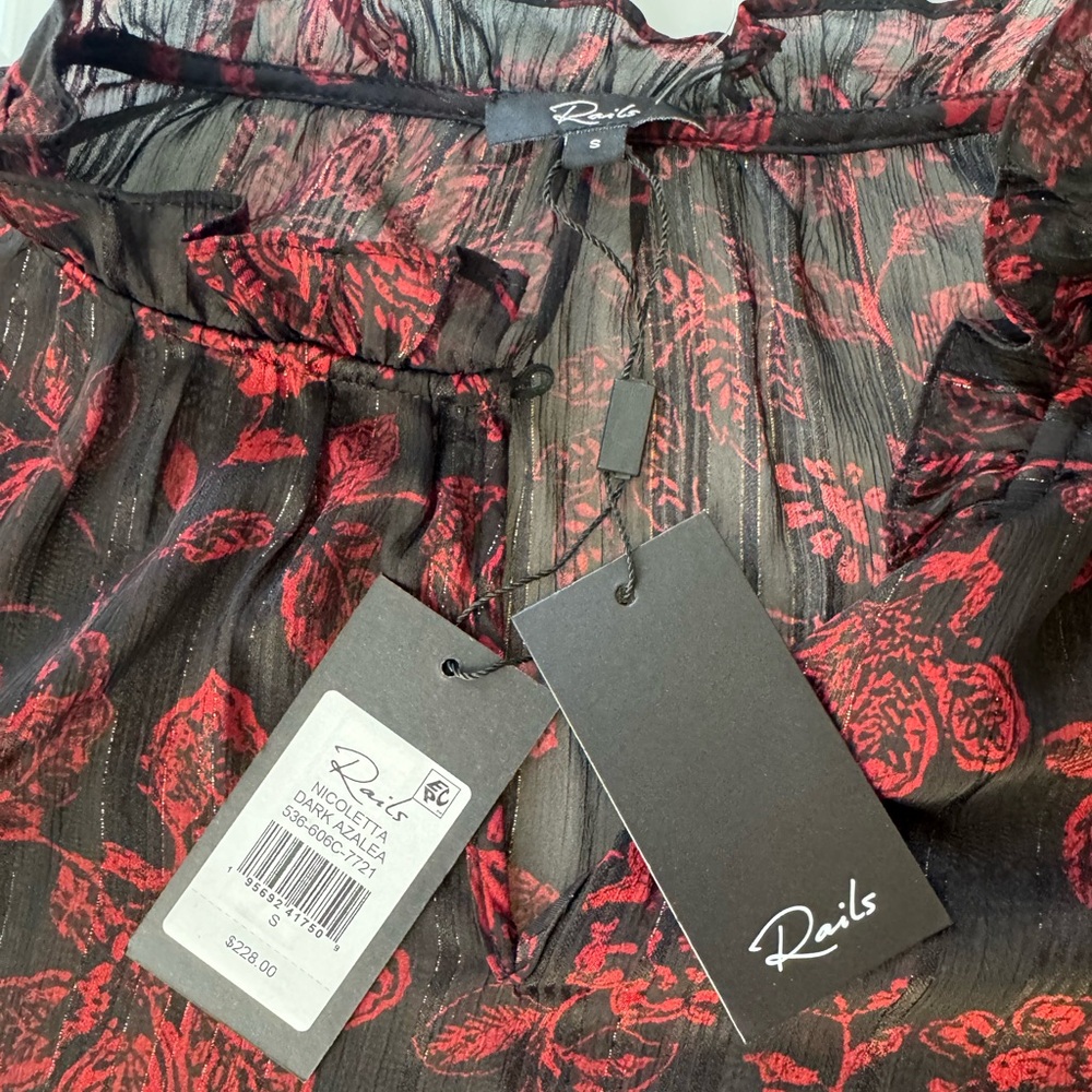 NWT Rails Nicolette Dark Azalea Floral Ruffle Blouse — Size S - Picture 3 of 7